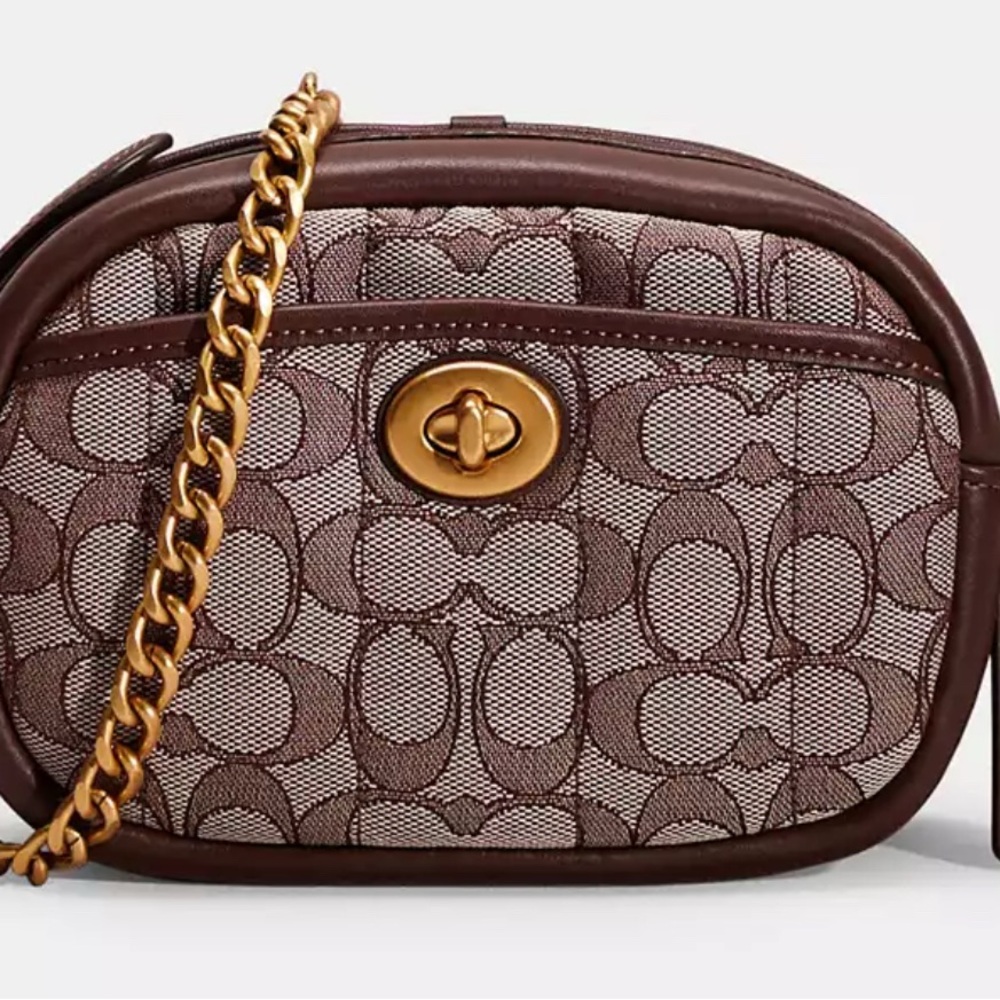 Coach Oak Maple (Brown)Crossbody Camera Bag with Signature Monogram